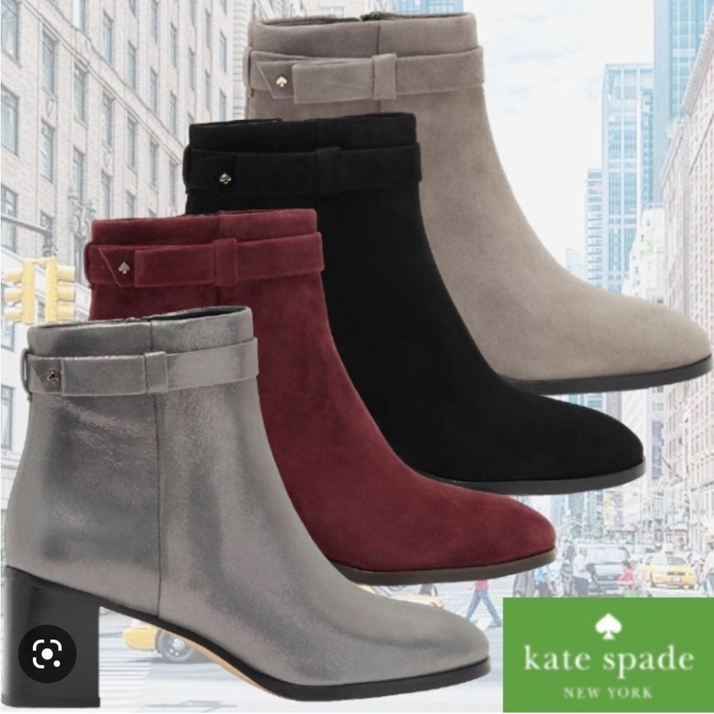 Kate Spade! Madelaine Hare Grey Strap Heeled Suede Booties NWT/NIB! - Picture 16 of 16